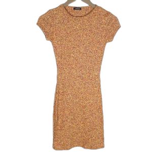 | Lovely Day | Fall Colors Bodycon Form Fitted Stretchy Short Sleeve Dress - S